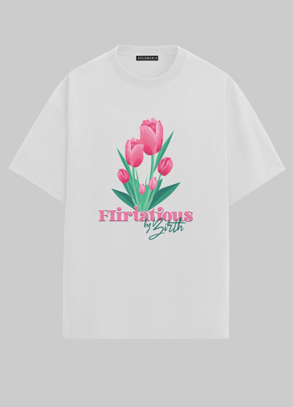 FLIRTATIOUS BY BIRTH OVERSIZED T-SHIRT- WHITE