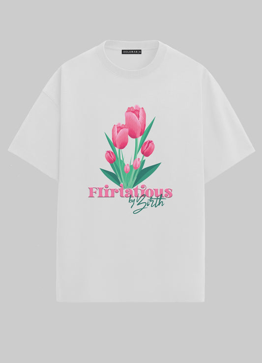 FLIRTATIOUS BY BIRTH OVERSIZED T-SHIRT- WHITE