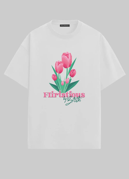 FLIRTATIOUS BY BIRTH OVERSIZED T-SHIRT- WHITE