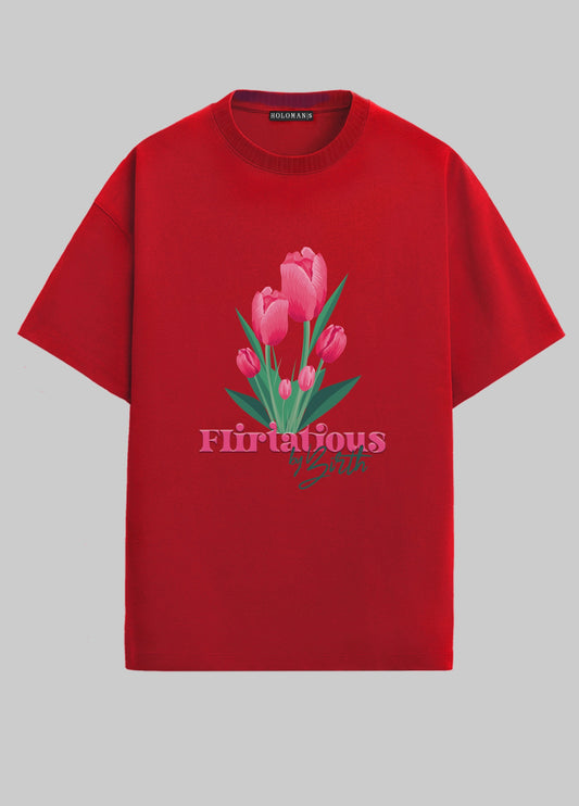 FLIRTATIOUS BY BIRTH OVERSIZED T-SHIRT- RED