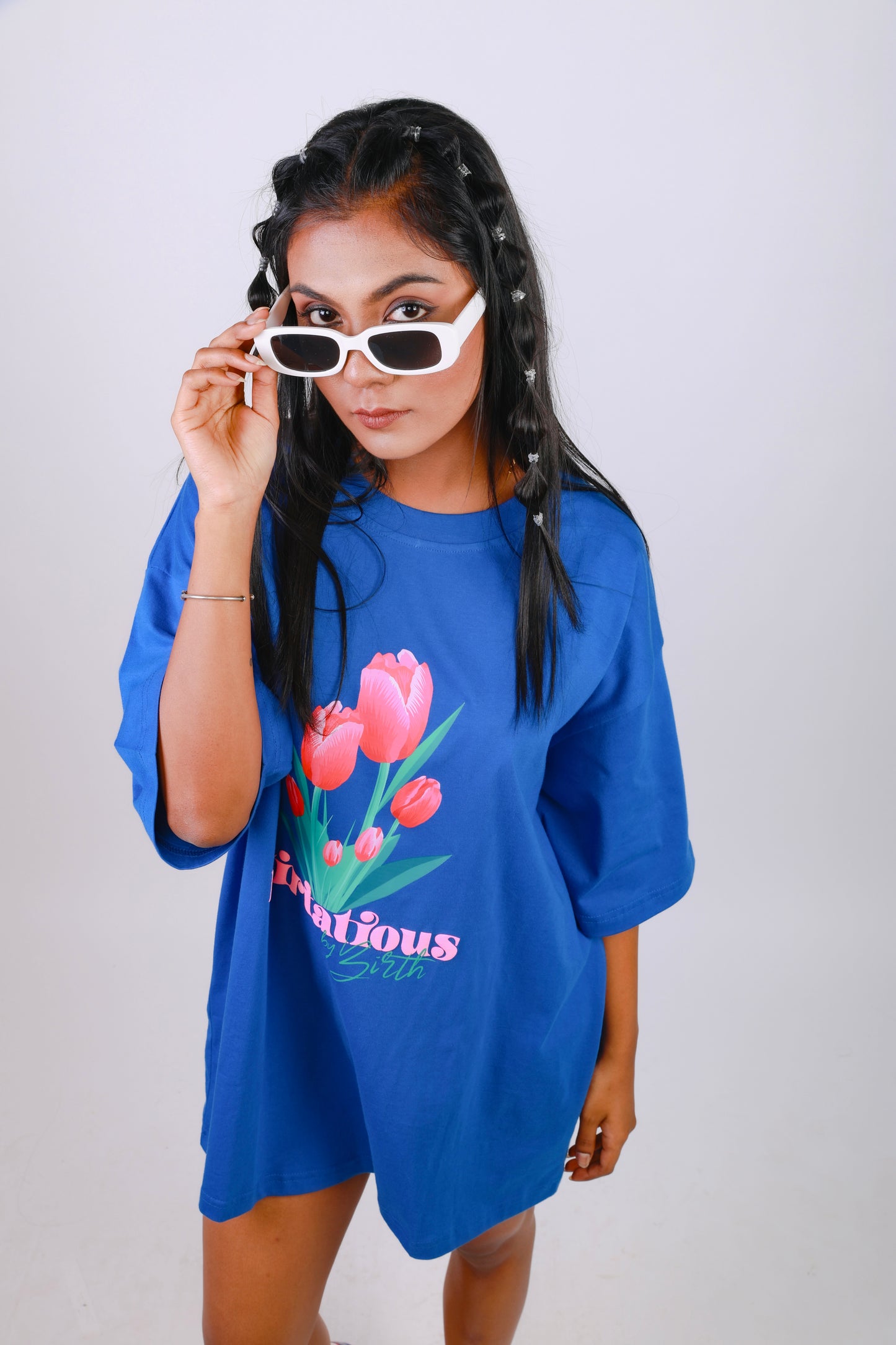 FLIRTATIOUS BY BIRTH OVERSIZED T-SHIRT- ROYAL BLUE