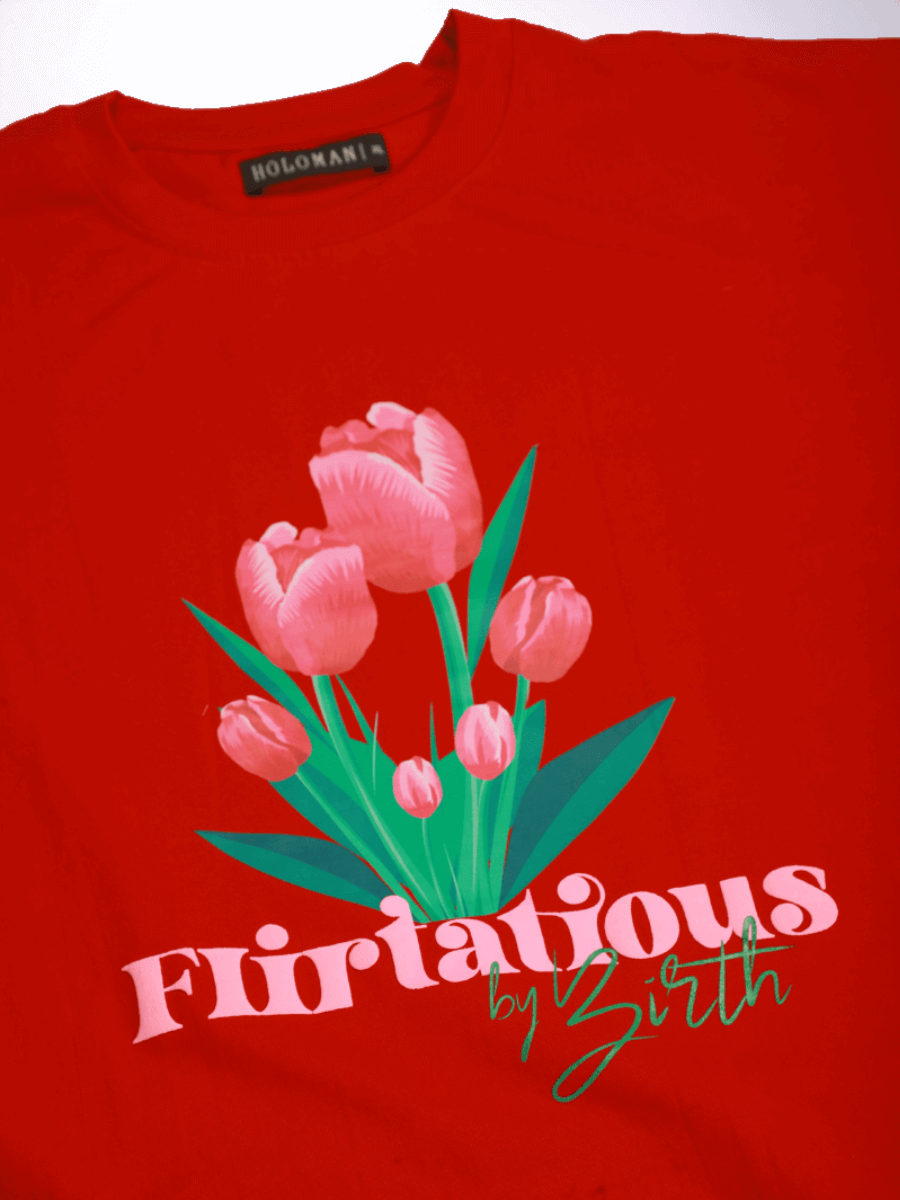 FLIRTATIOUS BY BIRTH OVERSIZED T-SHIRT- RED