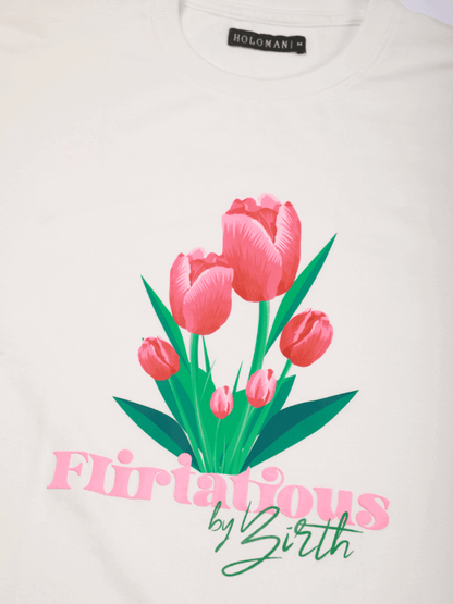 FLIRTATIOUS BY BIRTH OVERSIZED T-SHIRT- WHITE