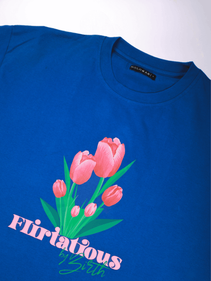 FLIRTATIOUS BY BIRTH OVERSIZED T-SHIRT- ROYAL BLUE